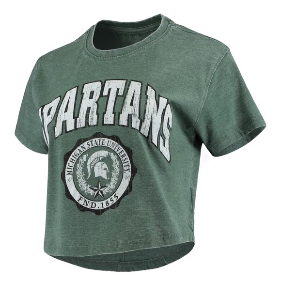 Michigan State Women's Pressbox Spartans Edith Vintage Burnout Crop T-Shirt Med - Picture 2 of 8
